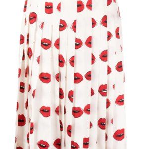 KHAITE Tudi lip-print pleated skirt
